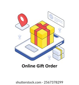 Online Gift Order isometric Colored illustration. EPS File stock illustration