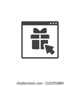 Online gift shop vector icon. filled flat sign for mobile concept and web design. Webpage with gift box glyph icon. Symbol, logo illustration. Vector graphics