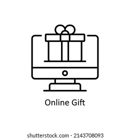 Online Gift vector outline icon for web isolated on white background EPS 10 file