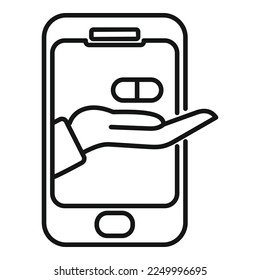 Online give pills icon outline vector. Doctor patient. Hospital care