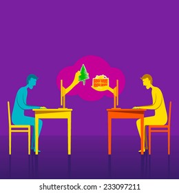 On-line giving Christmas gift or tree with good wishes concept vector
