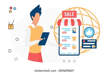 Online global mobile store retail shopping platform. Web electronic business commerce purchasing shop