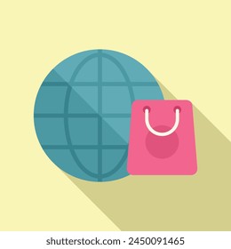 Online global store icon flat vector. Buy shop bags. Cash credit service