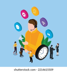 Online global technical support isometric 3d vector illustration concept for banner, website, illustration, landing page, flyer, etc.