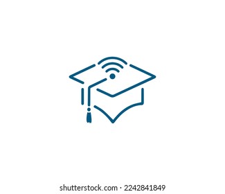 Online Graduate Hat Logo Design With University Institute Line Symbol Vector Template.