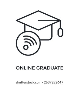 Online Graduate Icon Outline Style. Vector Illustration For Graphic Design