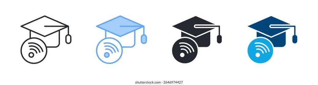 Online Graduate Icon Set Multiple Style. Designed In Outline, Blue, Glyph, Dual Tone