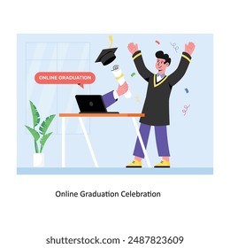 Online Graduation Celebration concept flat style stock illustration with background. EPS 10 File