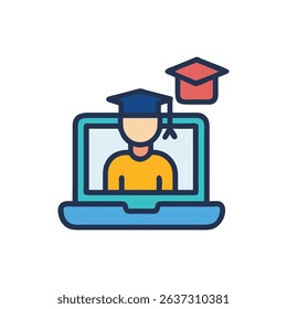 Online Graduation Celebration with Laptop, Mortarboard, and Remote Learning
