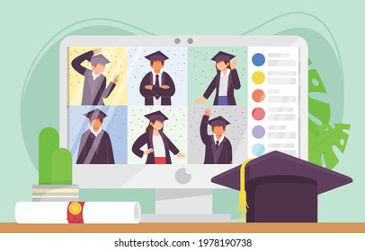 Online graduation concept design vector illustration