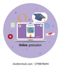 online graduation with graduate cap and online certificate