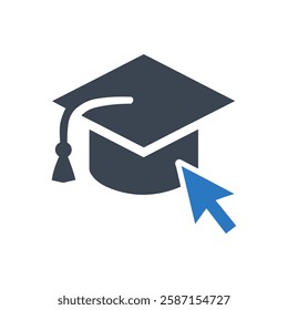 Online Graduation Hat Icon On White Background