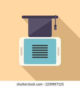 Online graduation icon flat vector. Home video. Learning school