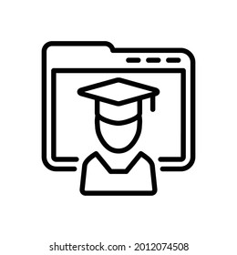 Icono de graduación en línea, gráficos del vector de línea
