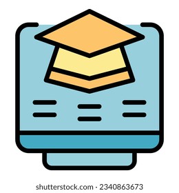 Online graduation icon outline vector. Exam test. Study quiz color flat