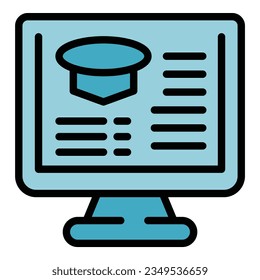 Online graduation icon outline vector. School lesson. Private teaching color flat