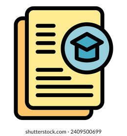 Online graduation icon outline vector. Training education. Computer web color flat