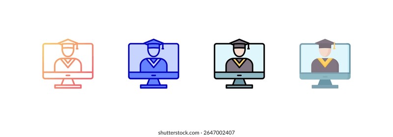 Online Graduation Icon set multiple style collection
