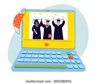 Online graduation - modern colorful flat design style illustration