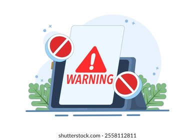 Online graphic concept of restricted access blocked on device, unauthorized internet web access prohibited or blocked, digital security sign prohibited denied, cyber danger warning.