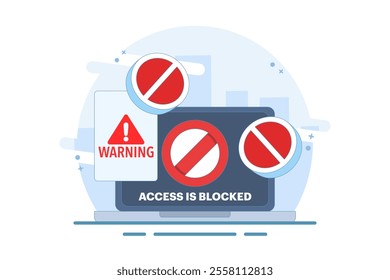 Online graphic concept of restricted access blocked on device, unauthorized internet web access prohibited or blocked, digital security sign prohibited denied, cyber danger warning.