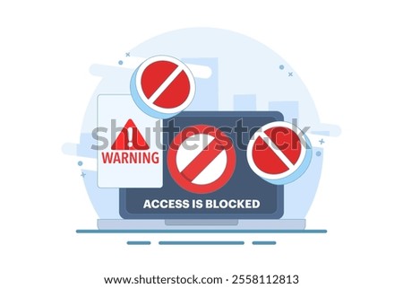 Online graphic concept of restricted access blocked on device, unauthorized internet web access prohibited or blocked, digital security sign prohibited denied, cyber danger warning.