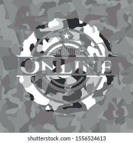Online grey camouflaged emblem. Vector Illustration.