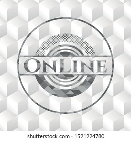Online grey emblem. Vintage with geometric cube white background