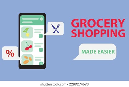 Online grocery shopping app with personalized ads and grocery list on smartphone