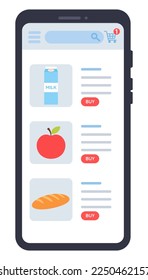 Compras en línea. Comprando productos de compras en aplicaciones móviles en la pantalla de smartphone de compras en línea. Comprar en línea con teléfono móvil. 
