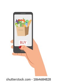 Online grocery shopping concept, order food. Vector illustration.
