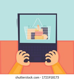 Online grocery shopping. Flat design vector illustration.