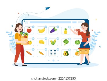 Online Grocery Store or Supermarket to Order Daily Necessities or Food via the App in Flat Cartoon Hand Drawn Templates Illustration