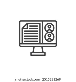 Online Group Project line icon. linear style sign for mobile concept and web design. Multiple user with document files outline vector icon. Symbol, logo illustration. Vector graphics