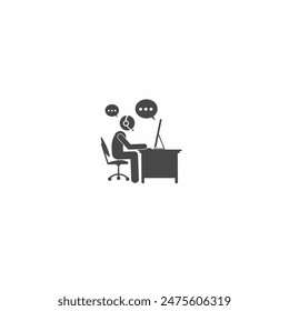 Online guidance. Pictogram infront of computer. Giving direction to something.Online consultation. Vector icon silhouette