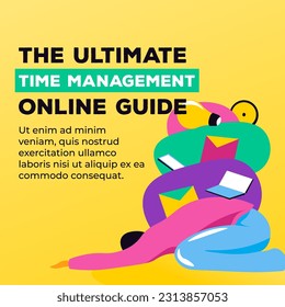 Online guide for time management, organizing your work, and priorities in life. Promotional banner with ideas and recommendations for workers and employees, businessmen. Vector in flat style