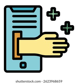 Online hand medicine icon. Outline online hand medicine vector icon color flat isolated