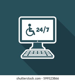 Online handicapped services 24/7 - Vector flat icon