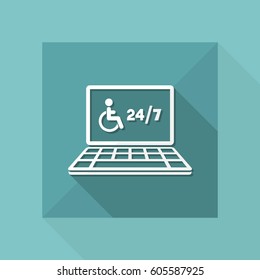 Online handicapped services 24/7 - Vector flat icon