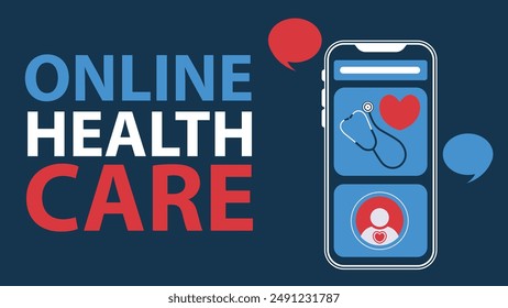 Online health care concept vector banner design illustration. Digital health information checkup or report with smartphone app.