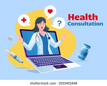 Online health consultation doctor with laptop