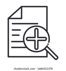 online health, document report analysis vector illustration covid 19 pandemic line icon