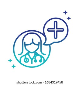 Online Health, Female Doctor Consultation Assistance Medical Vector Illustration Covid 19 Pandemic Gradient Line Icon