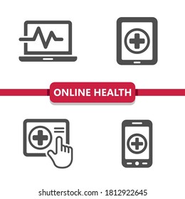 Online Health Icons . Professional, pixel perfect icons. EPS 10 format.