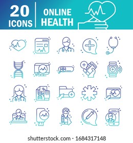 Online Health, Medical Assistance Support Consultation Icon Set Vector Illustration Covid 19 Pandemic Gradient Line Icon