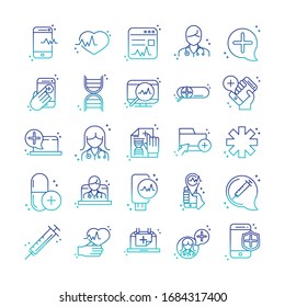 Online Health, Medical Assistance Support Consultation Icon Set Vector Illustration Covid 19 Pandemic Gradient Line Icon
