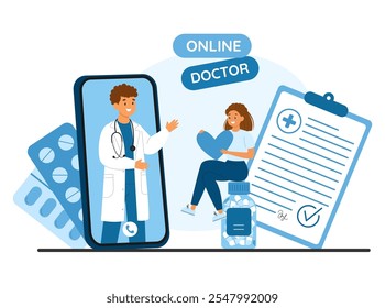 Online health service. Doctor and patient in a virtual consultation via phone call
