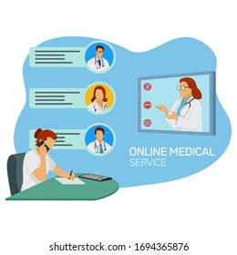 Online health services. A doctor is listening to a complaint from a patient in the middle of a corona virus pandemic
