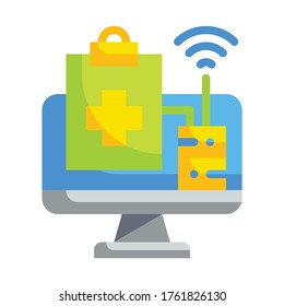 Online Health and Technology Flat icon. Medical Technology Concept.