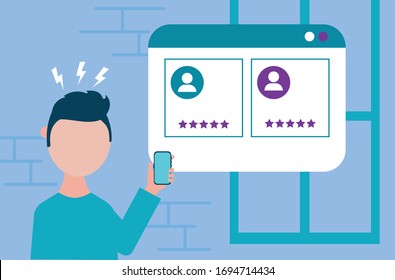 online health technology with man using smartphone vector illustration design